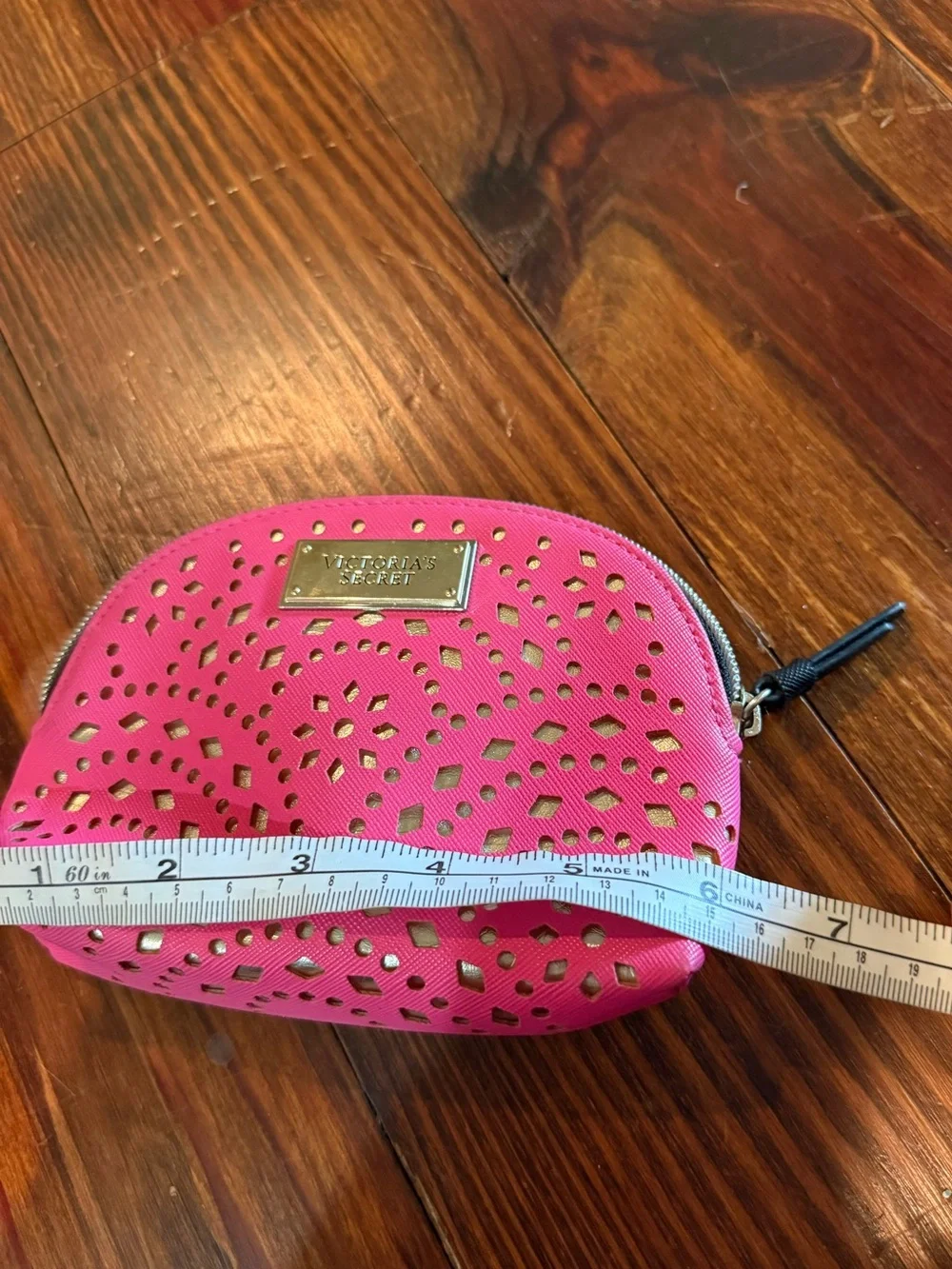 Victoria's Secret Hot Pink Cosmetic Pouch with Silver Cutout Detail